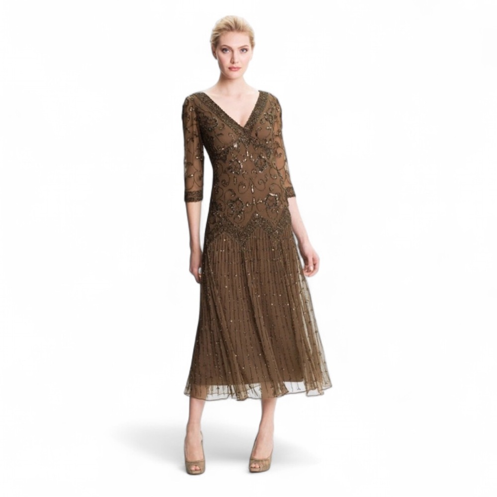 Pisarro Nights Beaded Mesh Dress - Brown
